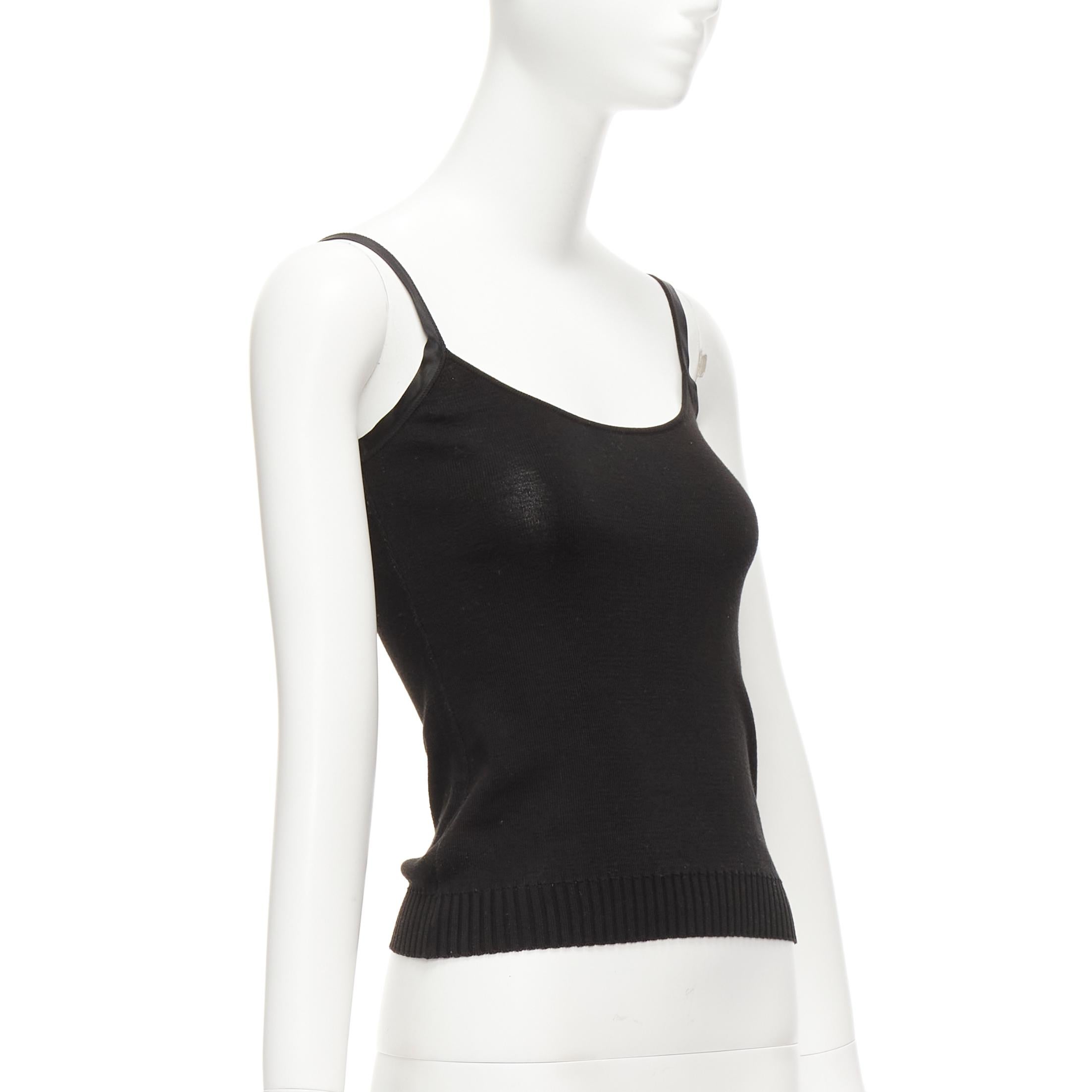 Black VALENTINO Vintage black cotton satin trim scoop knitted tank top S For Sale