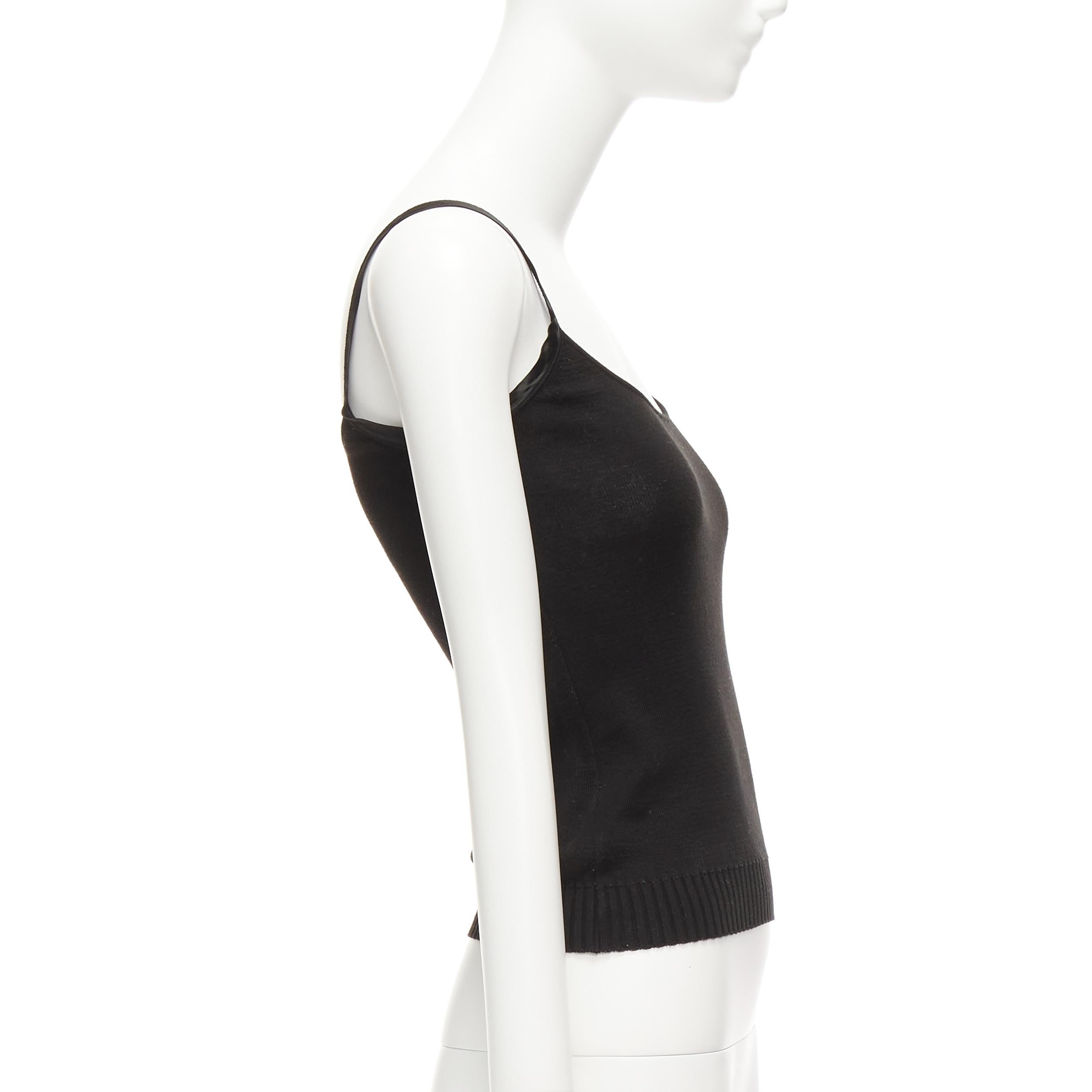 Women's VALENTINO Vintage black cotton satin trim scoop knitted tank top S For Sale