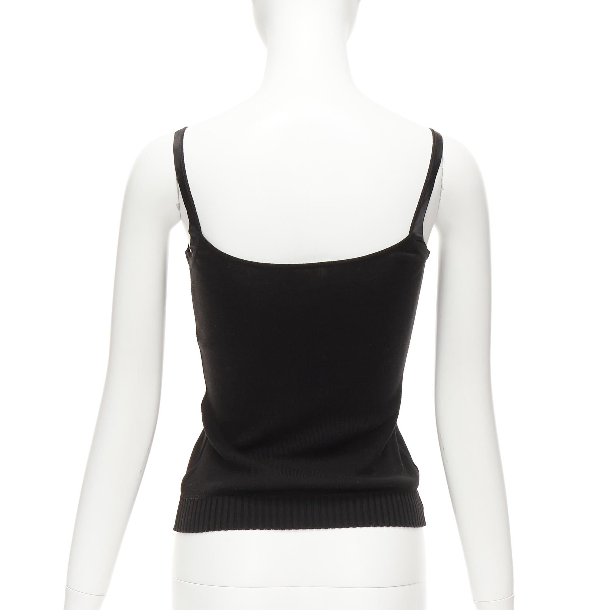VALENTINO Vintage black cotton satin trim scoop knitted tank top S For Sale 2