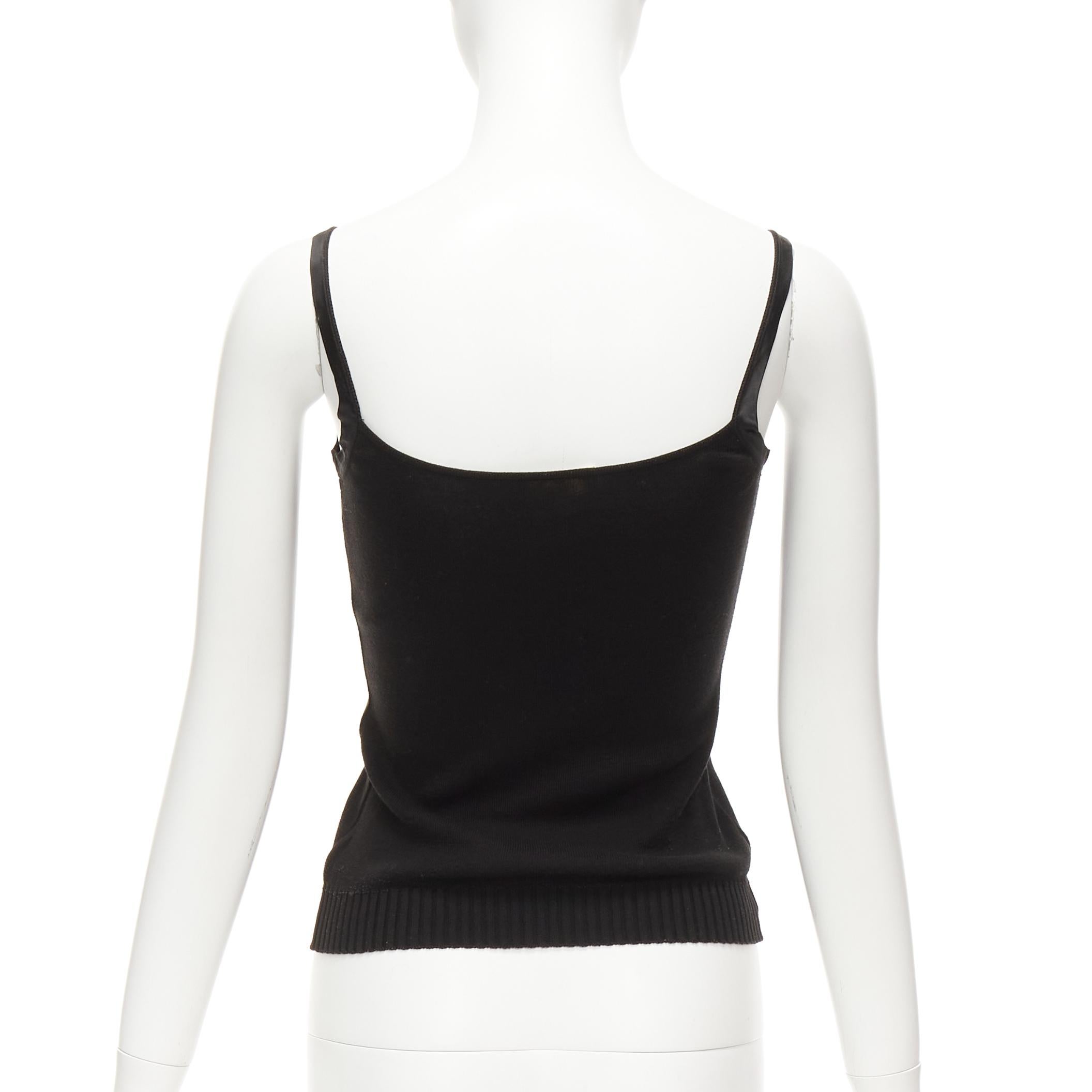 VALENTINO Vintage black cotton satin trim scoop knitted tank top S For Sale 1