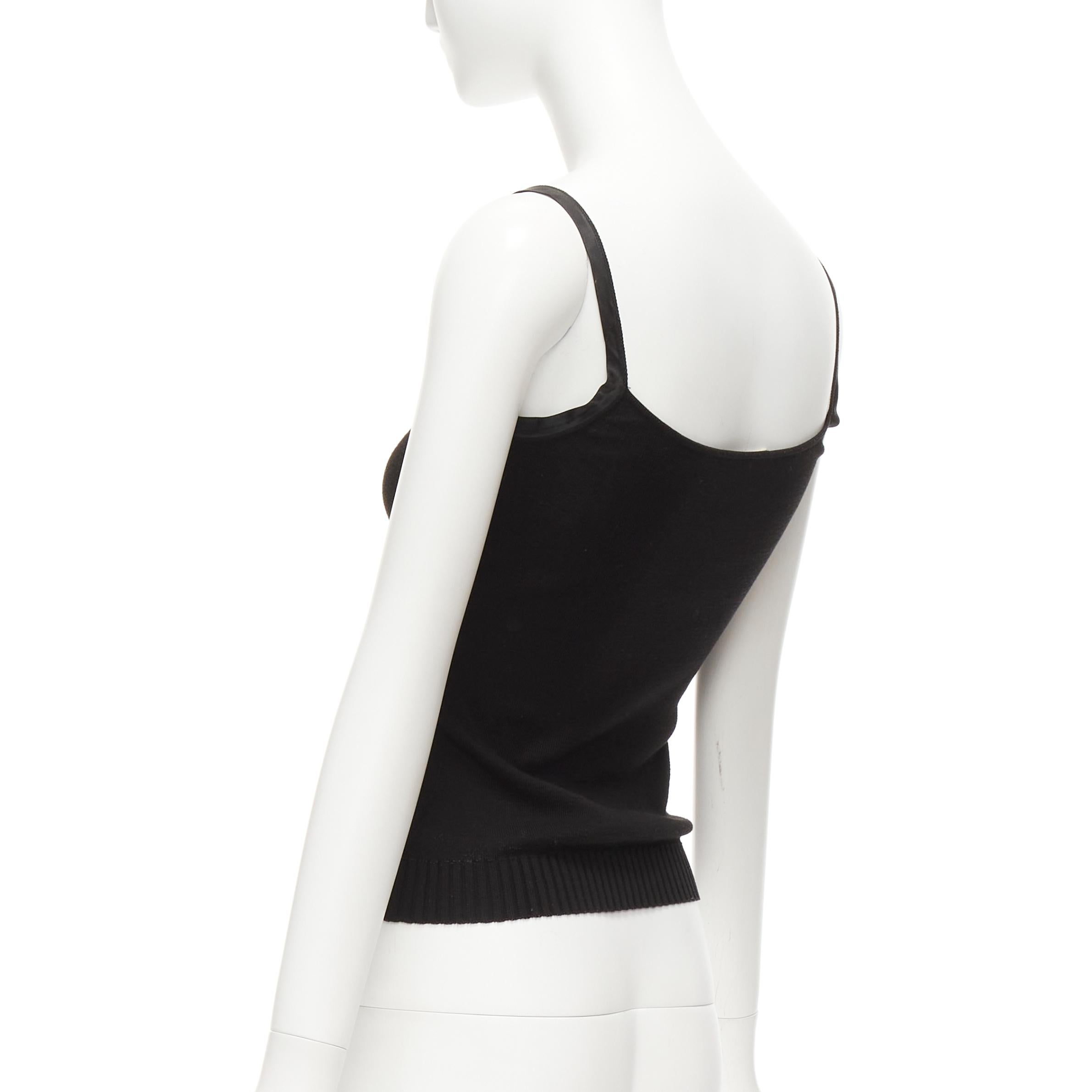 VALENTINO Vintage black cotton satin trim scoop knitted tank top S For Sale 2
