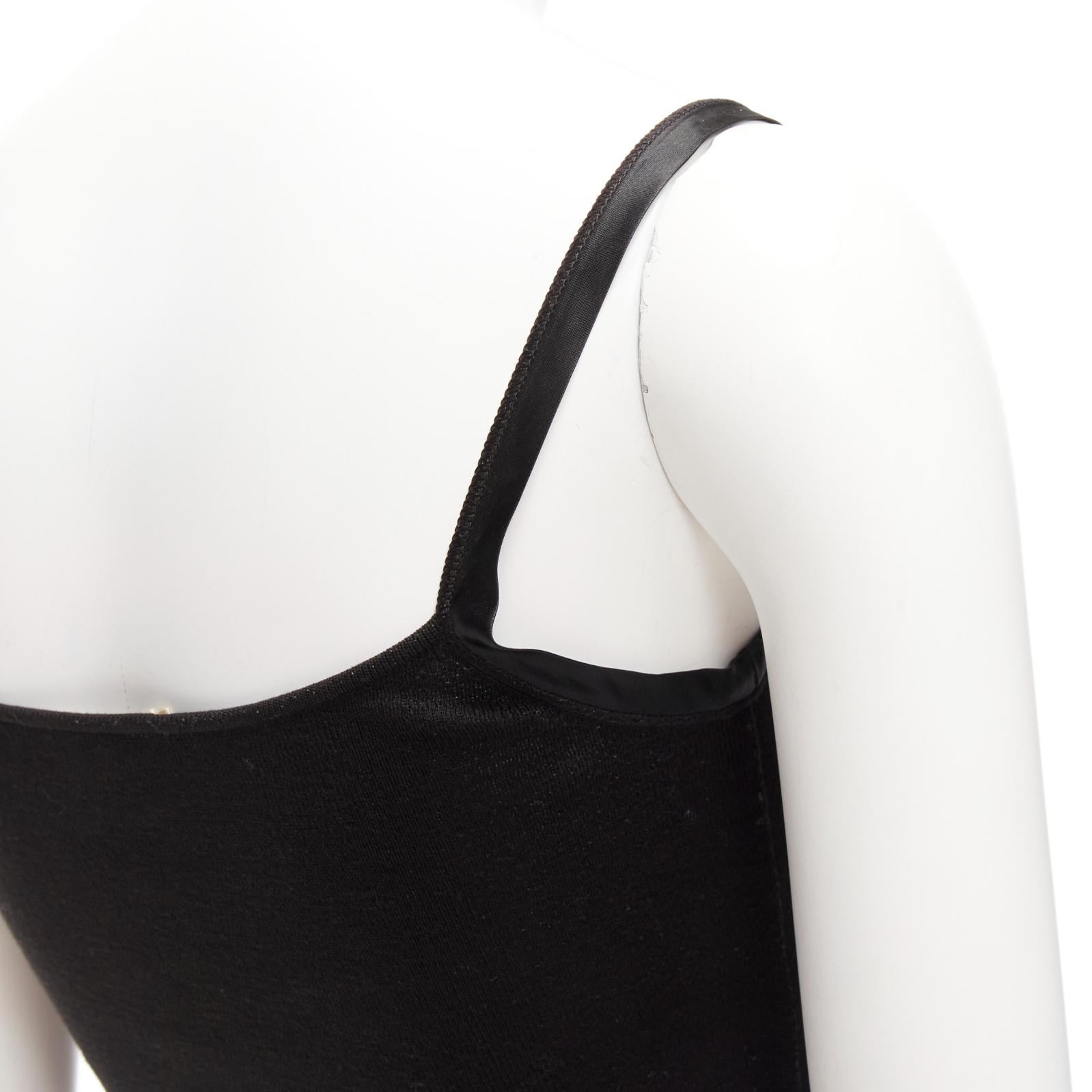 VALENTINO Vintage black cotton satin trim scoop knitted tank top S For Sale 3