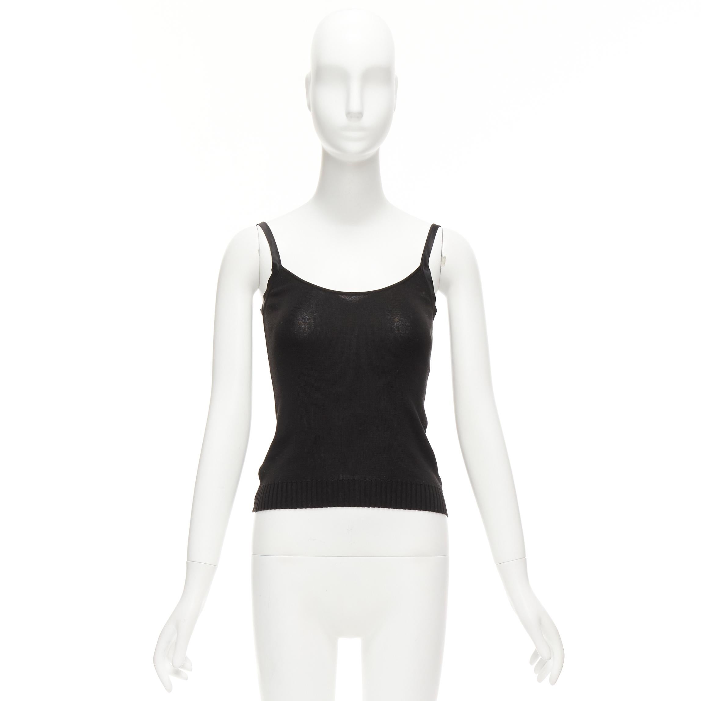 VALENTINO Vintage black cotton satin trim scoop knitted tank top S For Sale 6