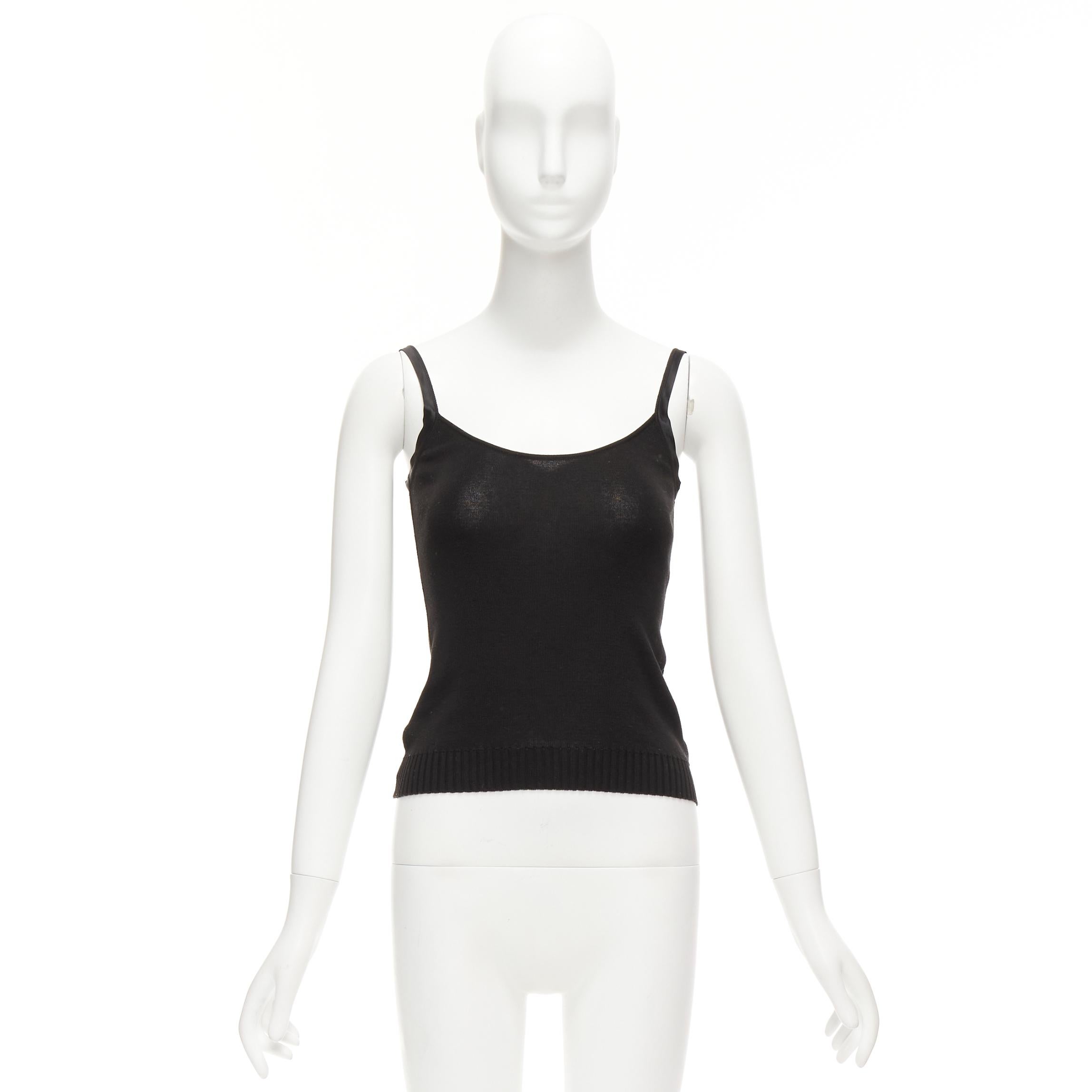 VALENTINO Vintage black cotton satin trim scoop knitted tank top S For Sale 5