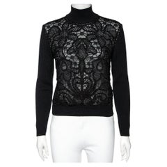 Valentino Vintage Black Knit & Embroidered Long Sleeve Top M
