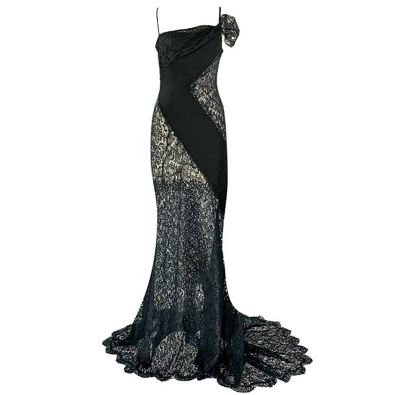 Valentino Vintage Black Lace Evening Gown Size For Sale at 1stDibs