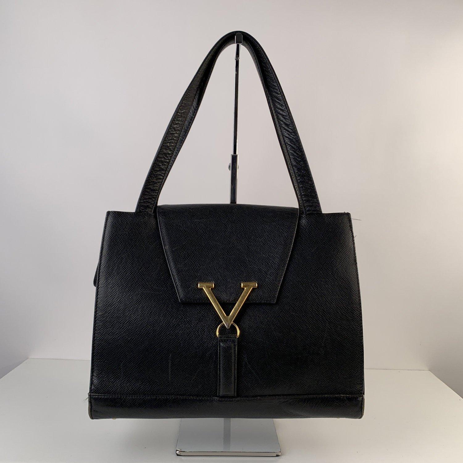 Valentino Vintage Black Leather Satchel Shoulder Bag In Good Condition In Rome, Rome