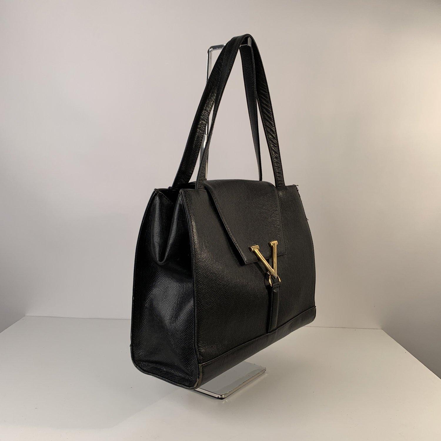 Women's Valentino Vintage Black Leather Satchel Shoulder Bag