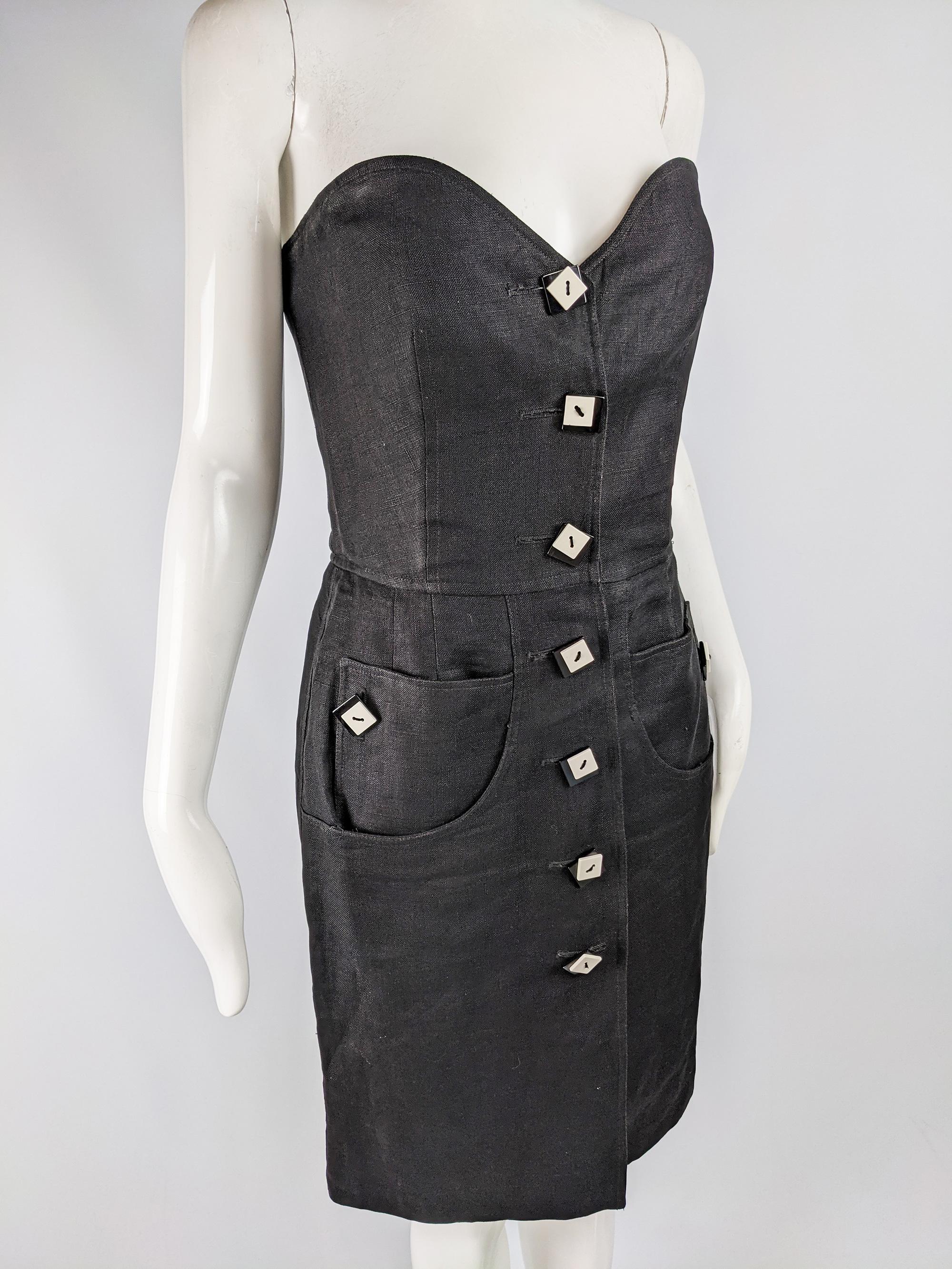 Valentino Vintage Black Linen Party Dress, 1980s 2