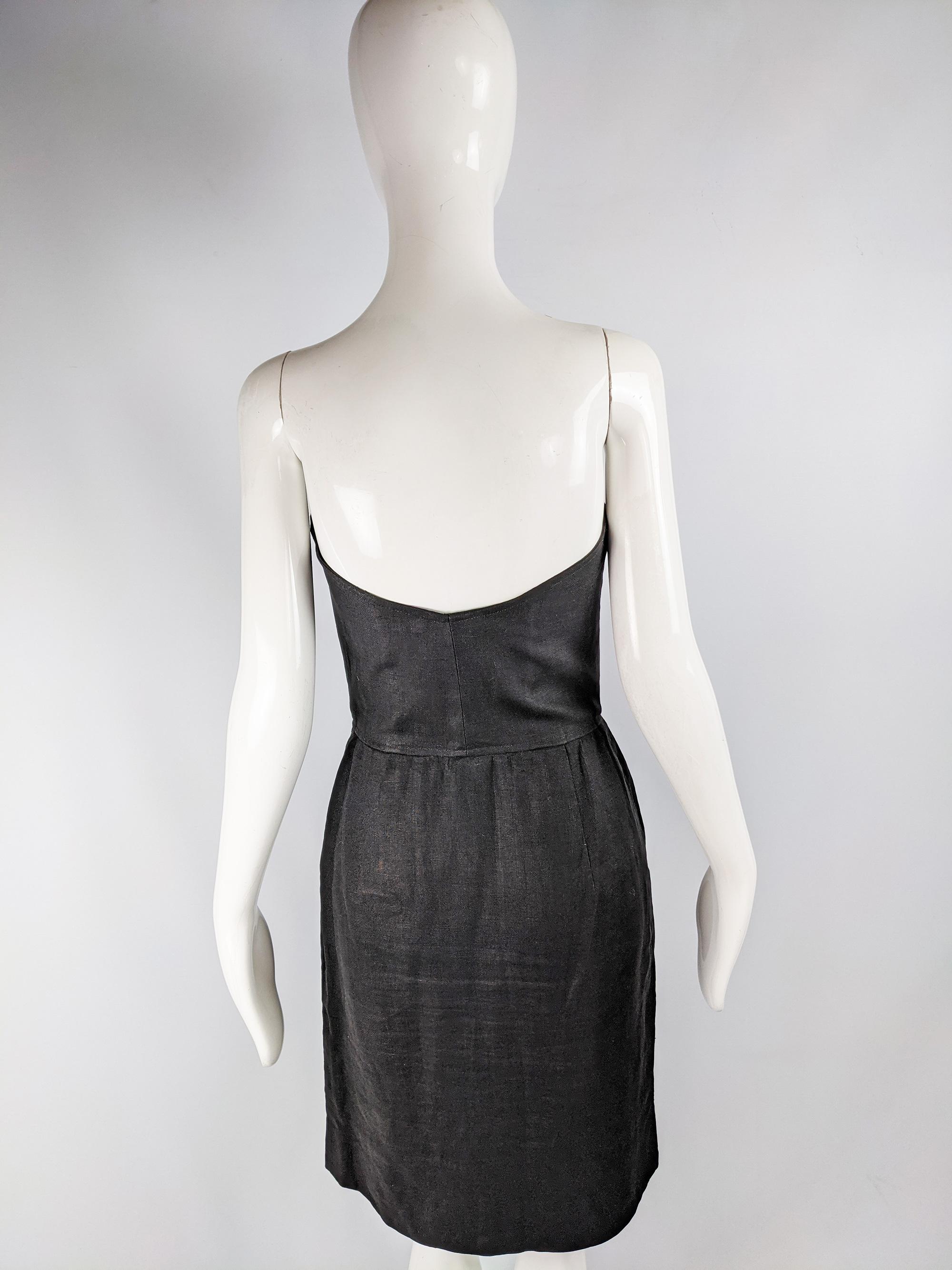 Valentino Vintage Black Linen Party Dress, 1980s 4