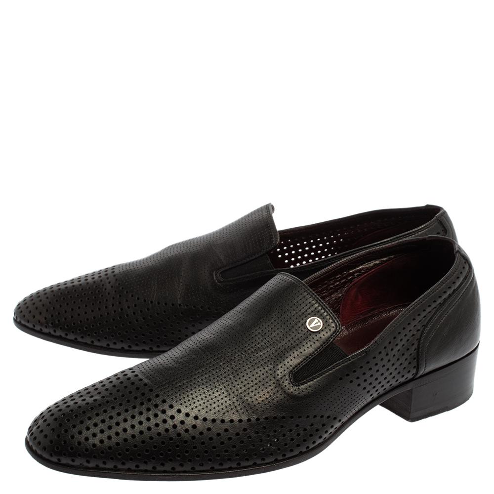Valentino Vintage Black Perforated Leather Slip On Loafers Size 42 2