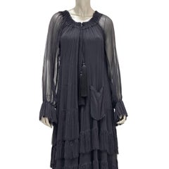 Valentino Vintage Black Pleated Tiered Dress with Sheer Sleeves, S/M