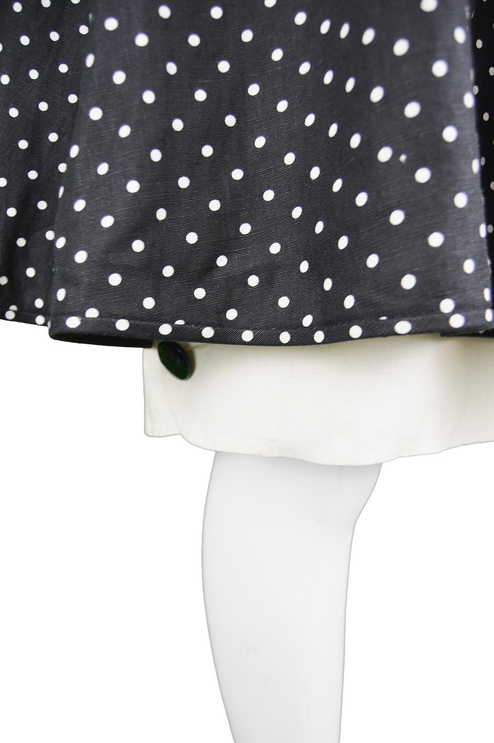 Valentino Vintage Black Polka Dot Linen Strapless Flared Skirt Dress, 1980s 2
