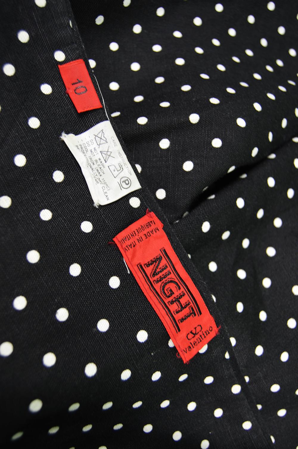 Valentino Vintage Black Polka Dot Linen Strapless Flared Skirt Dress, 1980s 4