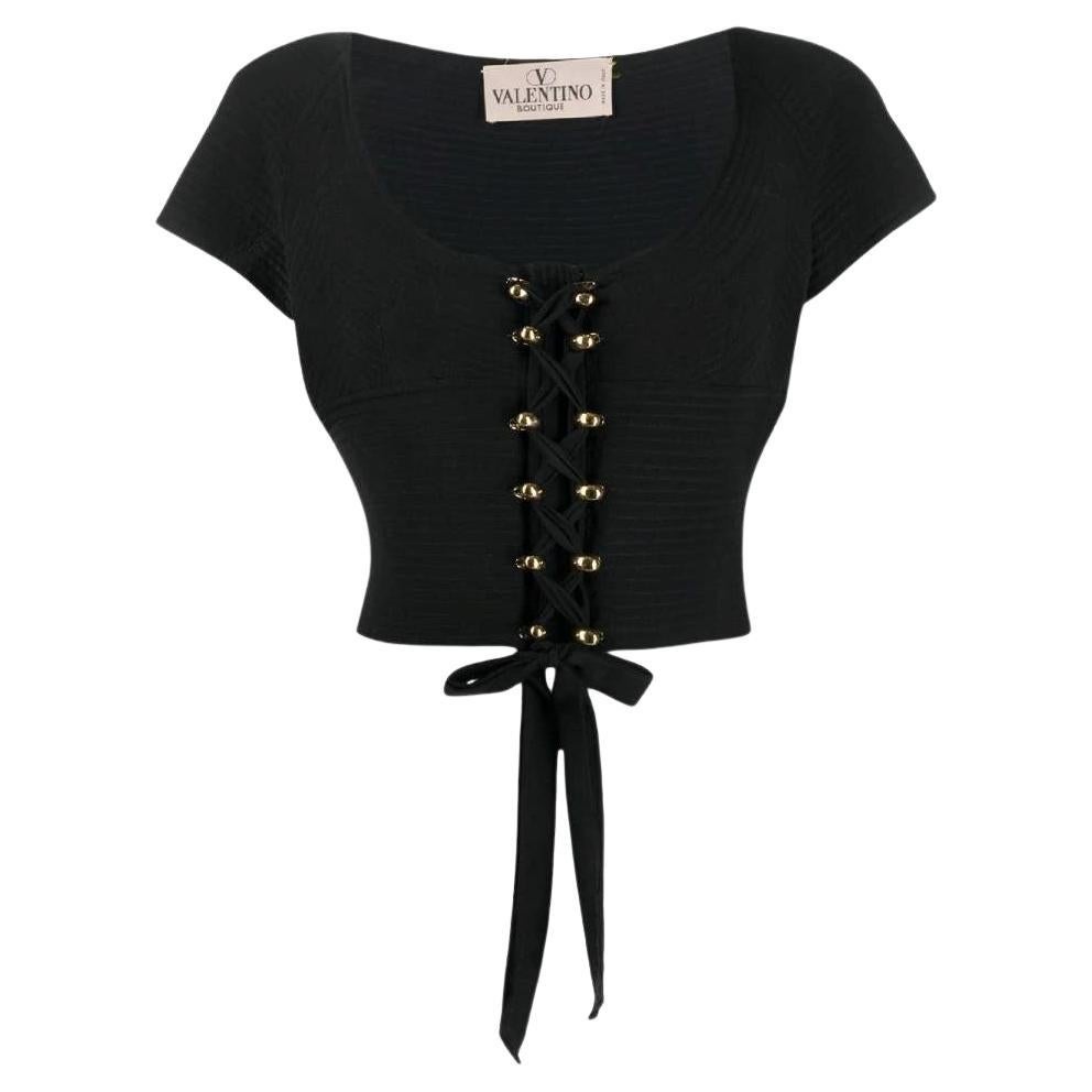 Valentino Vintage black ribbed 70s fitted top For Sale