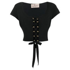 Valentino Vintage black ribbed 70s fitted top