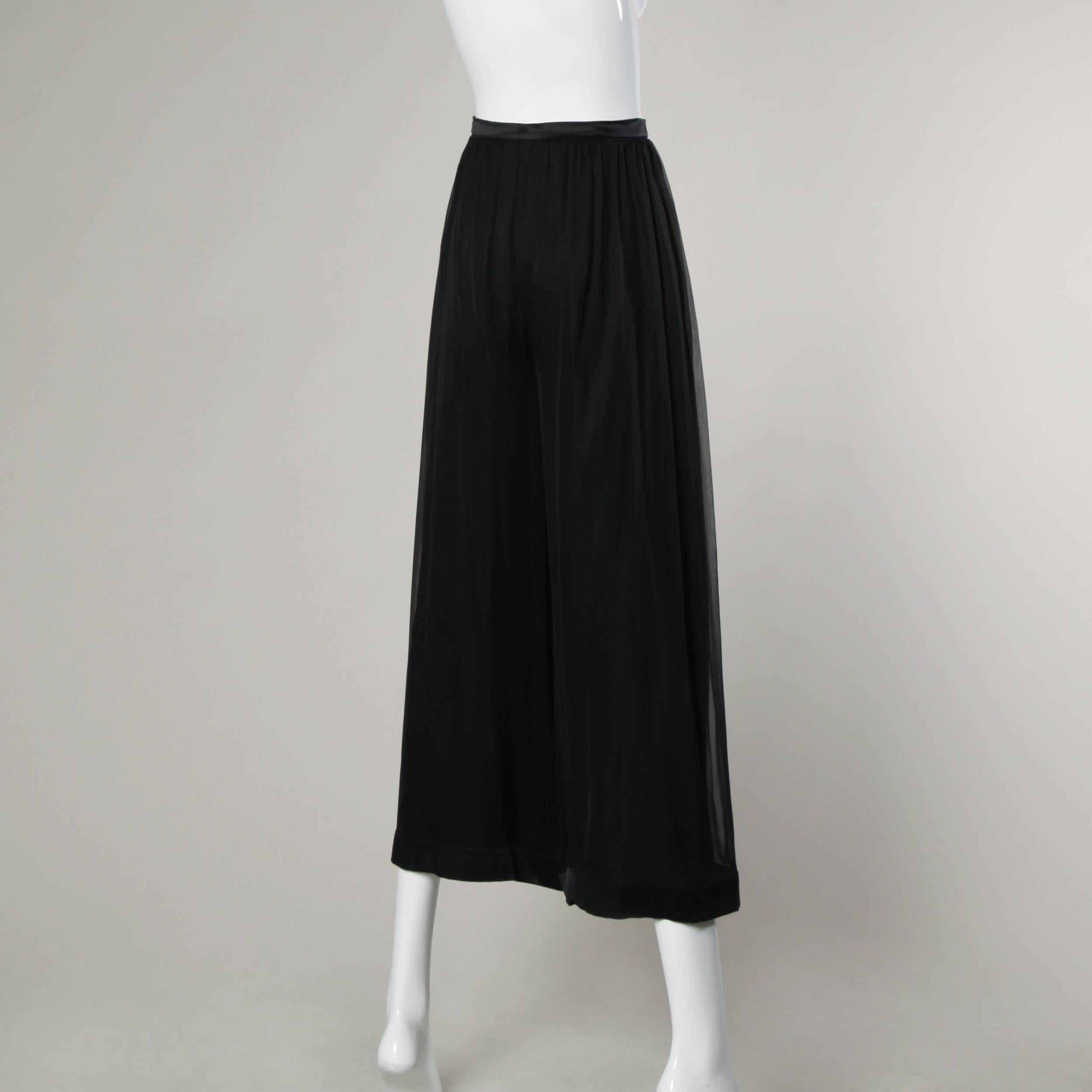 Valentino Vintage Black Silk Chiffon Wide Leg Palazzo Pants In Excellent Condition For Sale In Sparks, NV