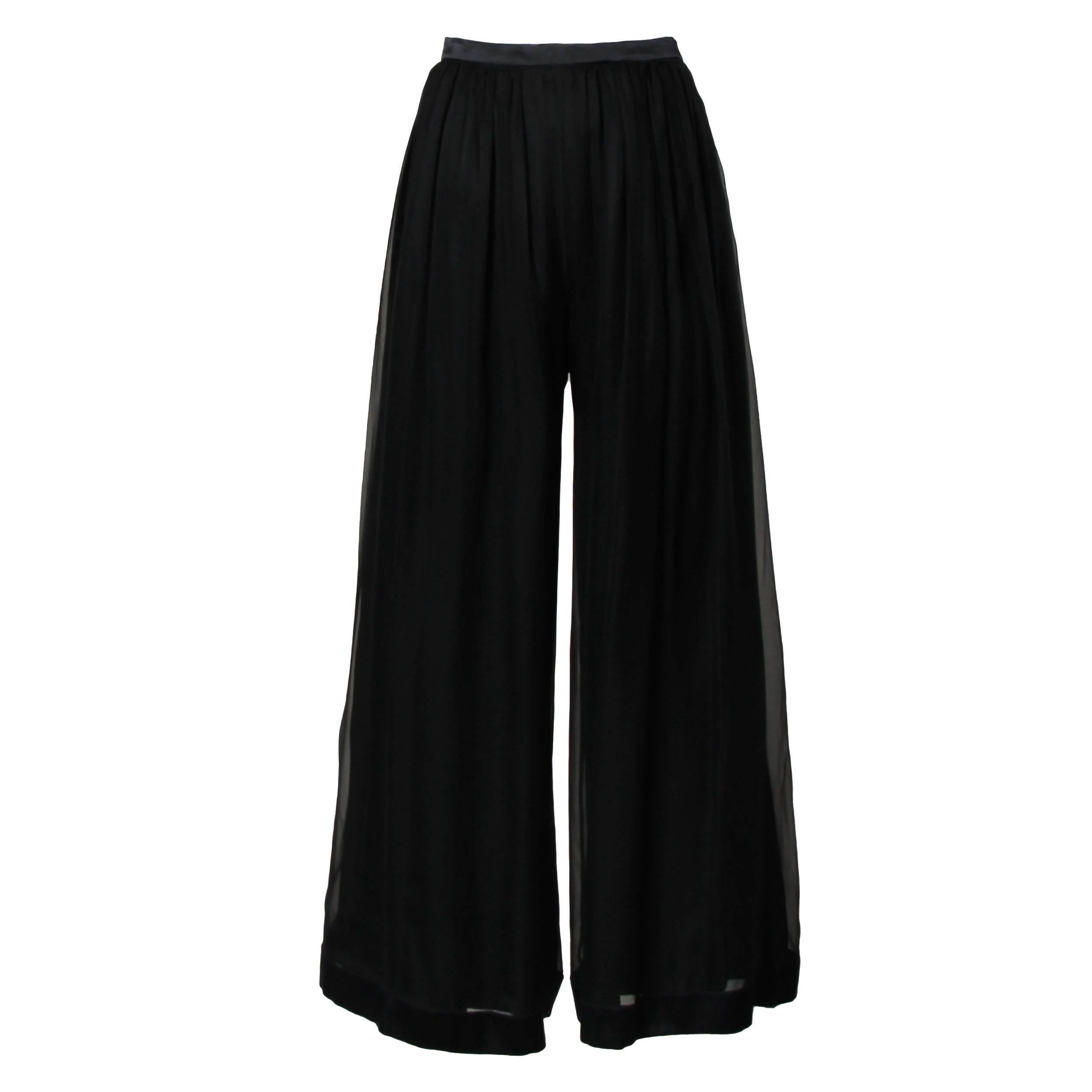 Valentino Vintage Black Silk Chiffon Wide Leg Palazzo Pants