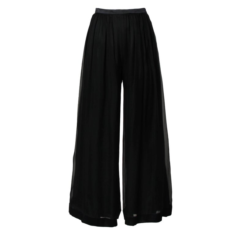 Pantalones Palazzo Vintage Valentino de gasa de seda negra y