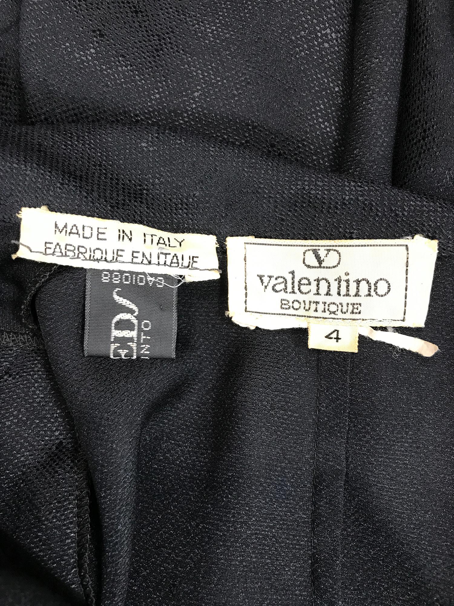 Valentino Vintage Black Silk Jacquard Tie Neck Blouse 6