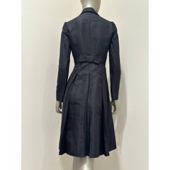 Valentino Vintage Black Silk Trench Coat Dress Size 6 Elegant Couture