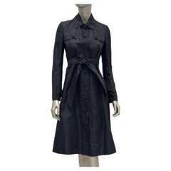 Valentino Vintage Black Silk Trench Coat Dress Size 6 Elegant Couture