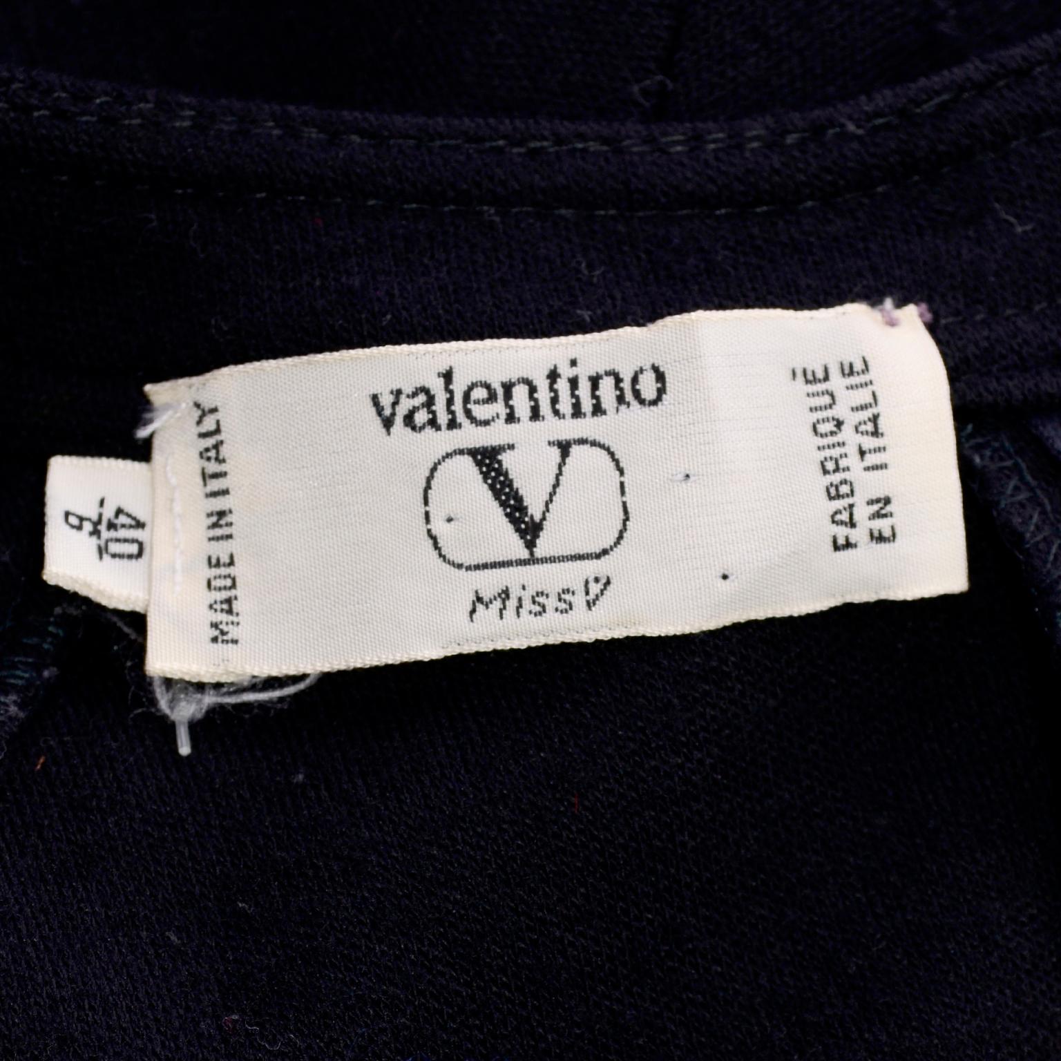 1980s Valentino Miss V Black Wool Day Dress Size 6 For Sale 3
