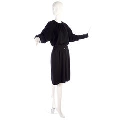 1980s Valentino Miss V Black Wool Day Dress Size 6