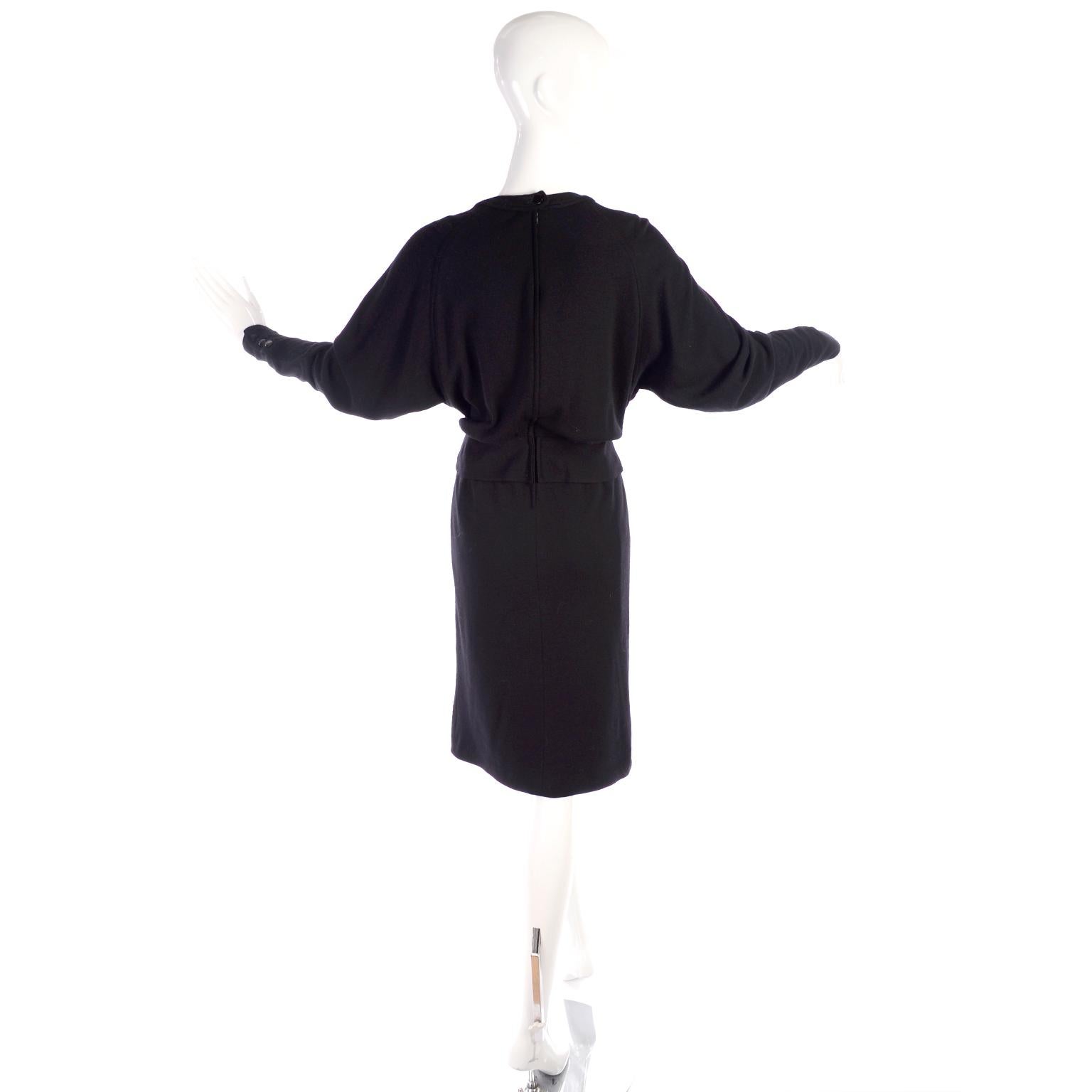 1980s Valentino Miss V Black Wool Day Dress Size 6 In Excellent Condition For Sale In Portland, OR