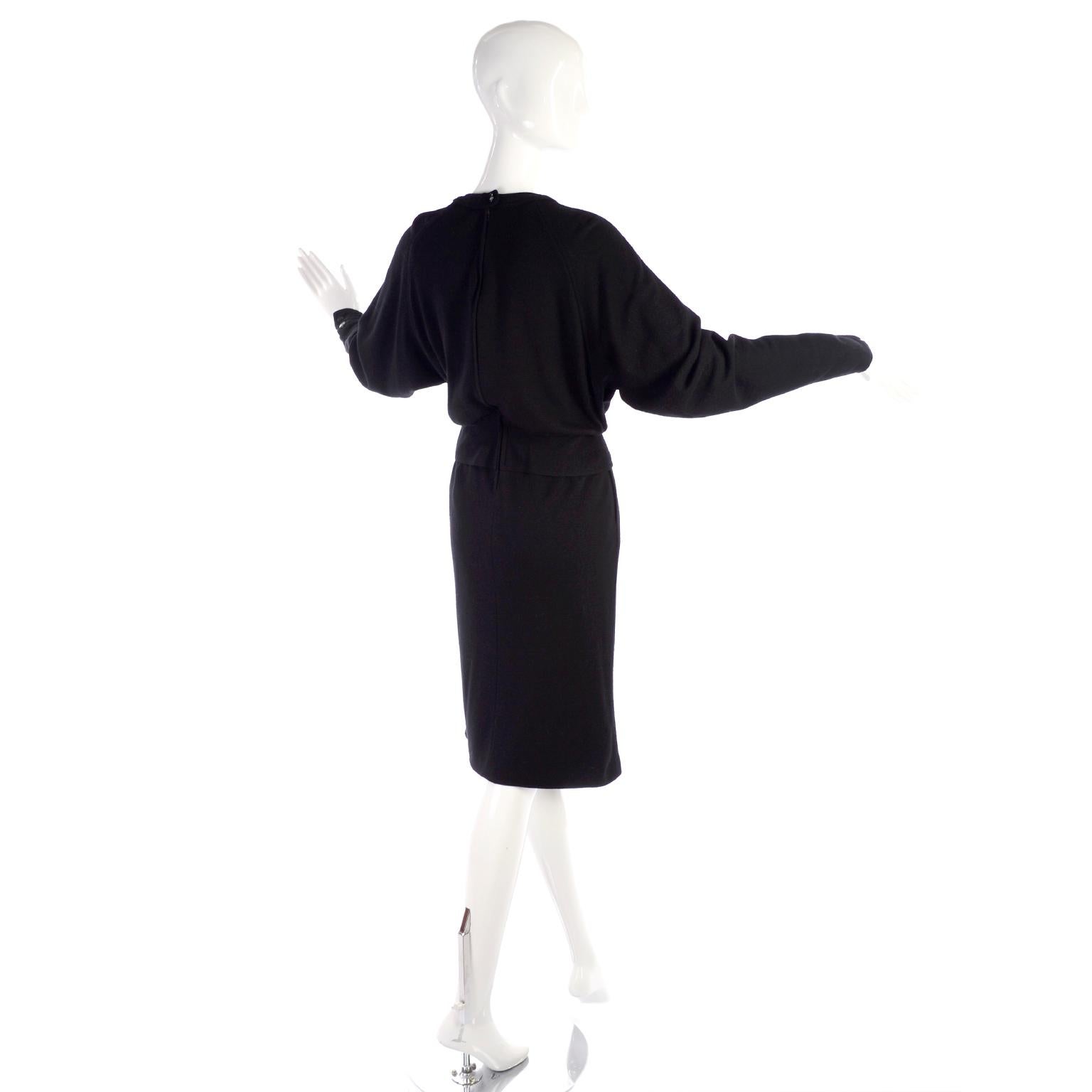 Women's 1980s Valentino Miss V Black Wool Day Dress Size 6 For Sale