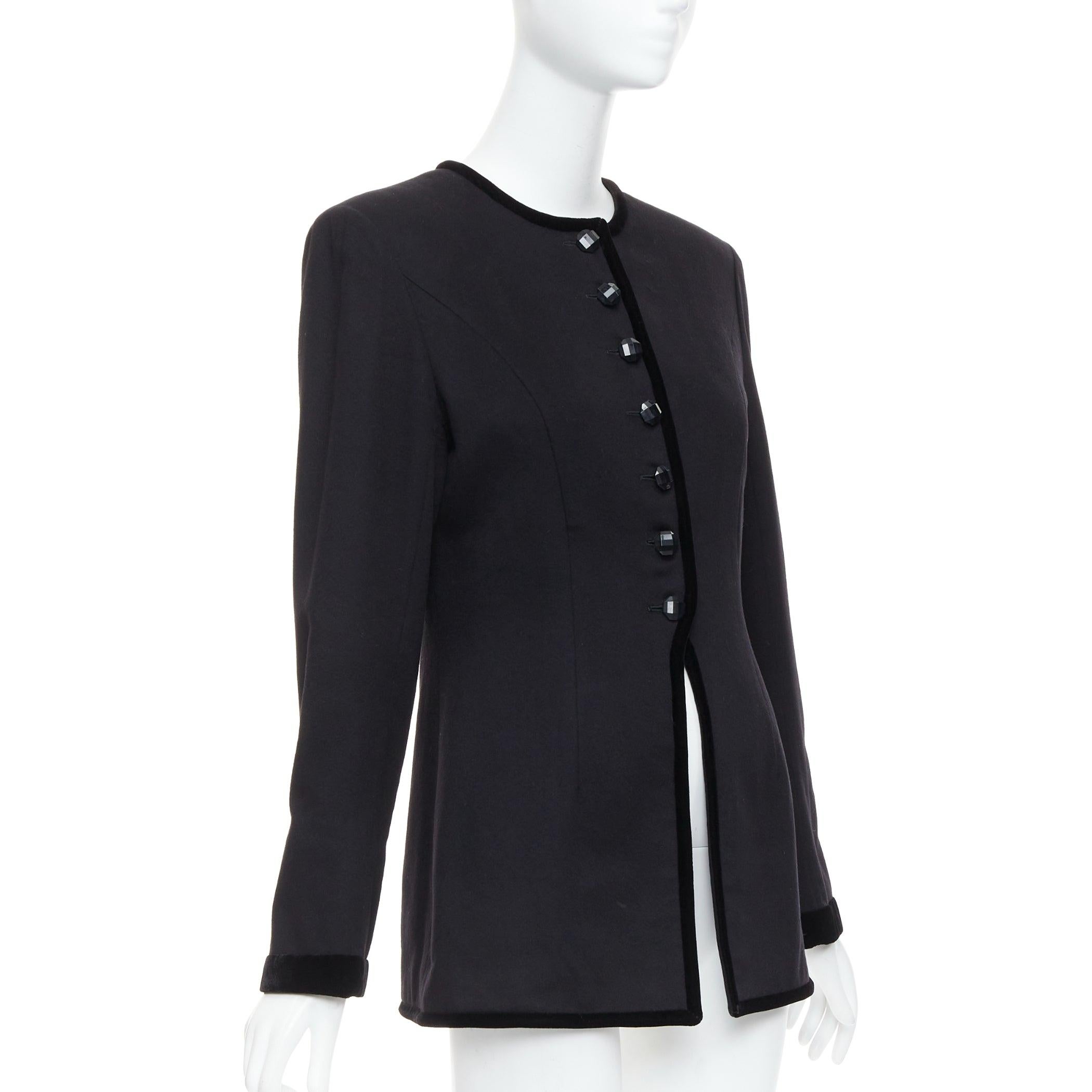 Women's VALENTINO Vintage black wool velvet trim faceted button jacket UK10 M For Sale