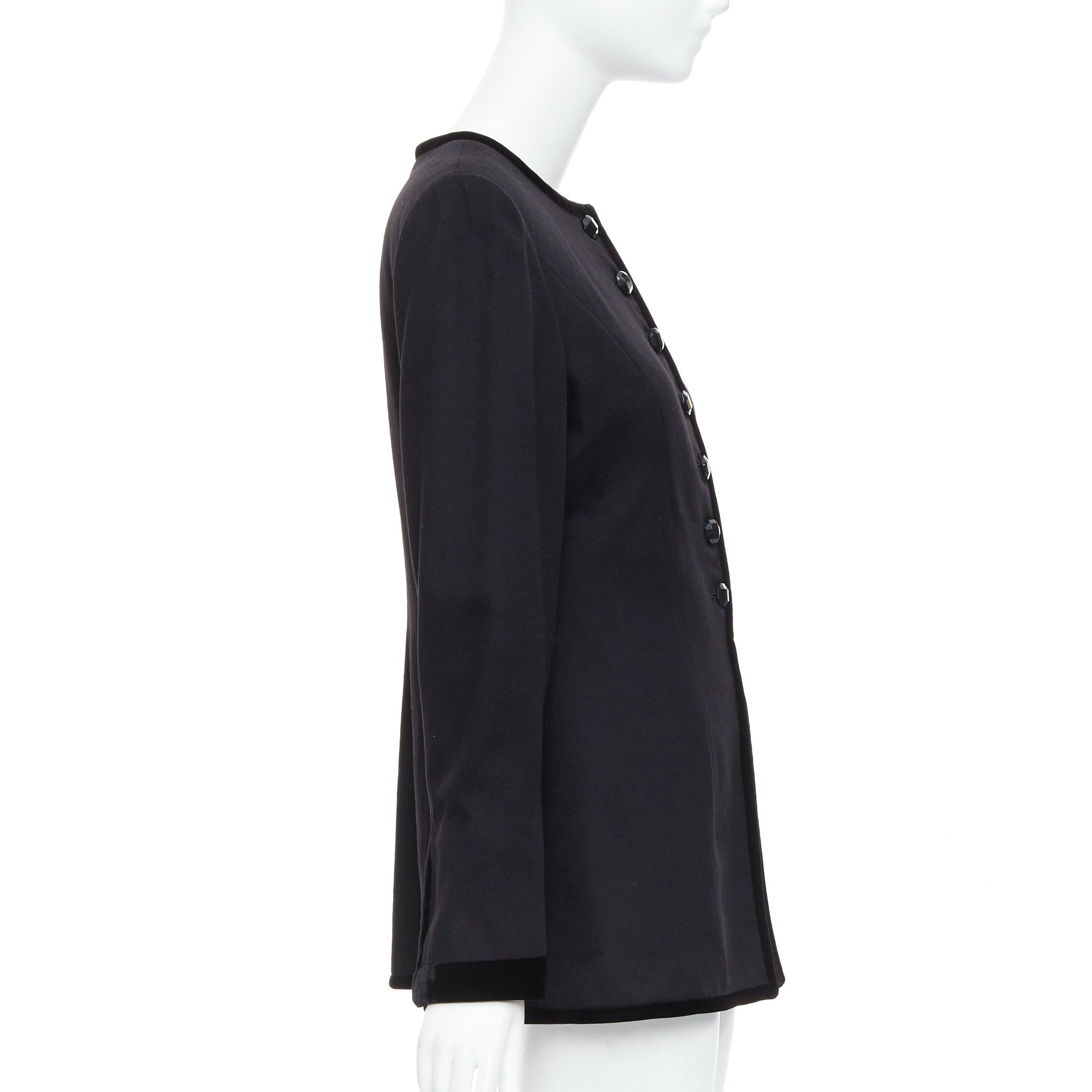VALENTINO Vintage black wool velvet trim faceted button jacket UK10 M For Sale 1