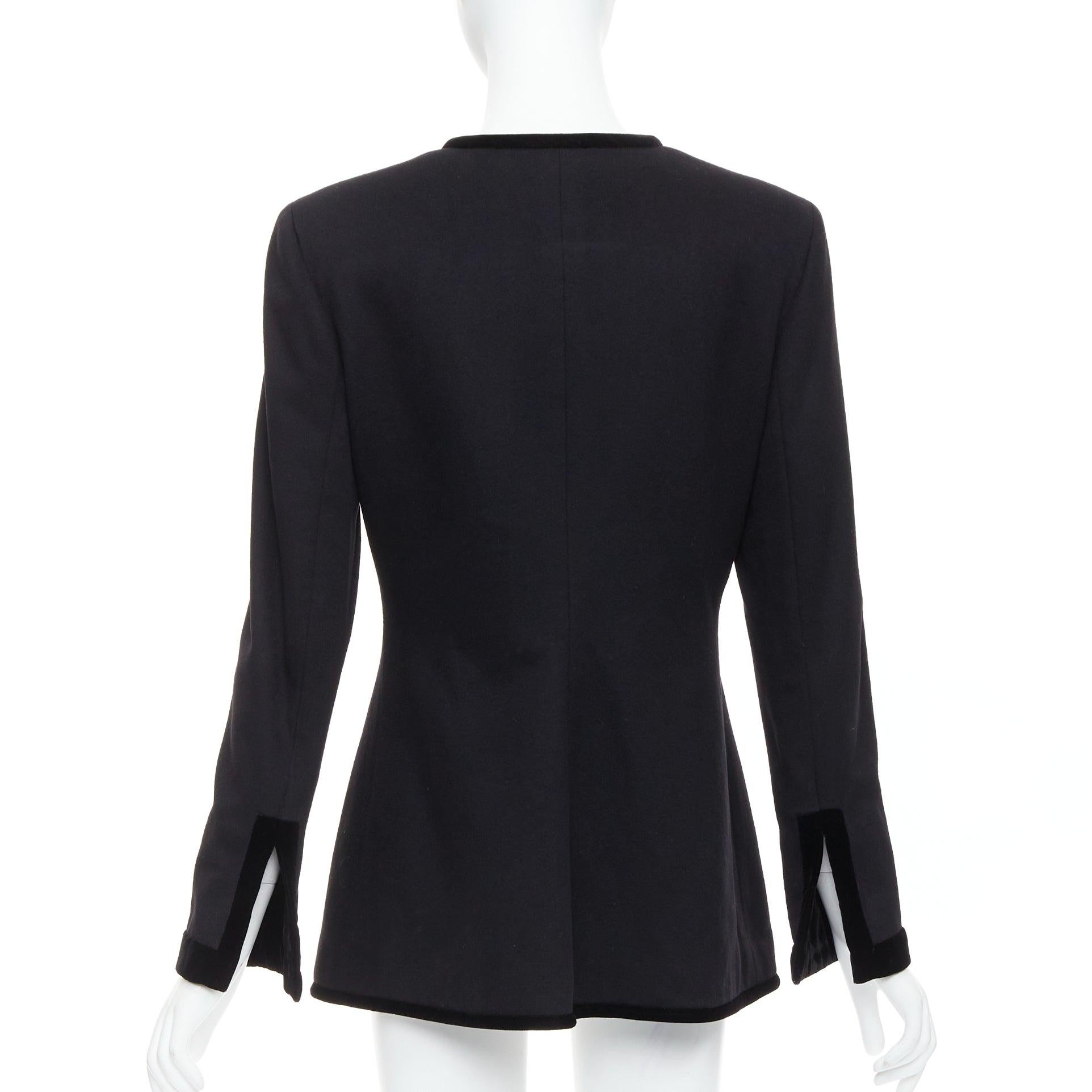 VALENTINO Vintage black wool velvet trim faceted button jacket UK10 M For Sale 2