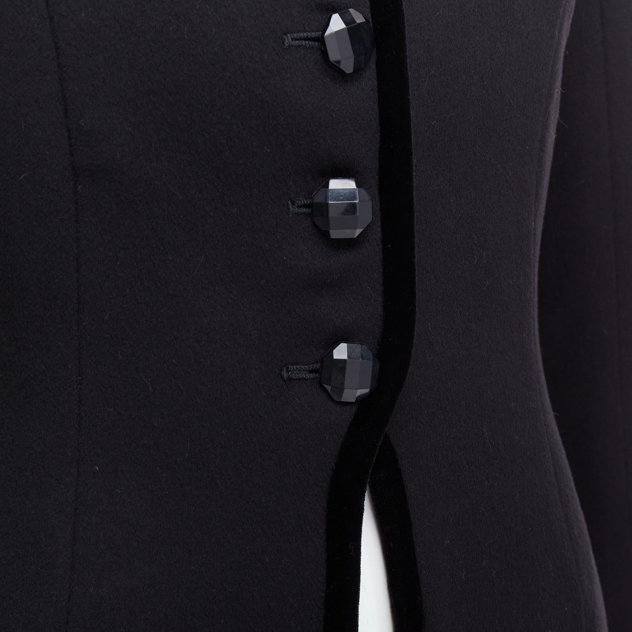 VALENTINO Vintage black wool velvet trim faceted button jacket UK10 M For Sale 4