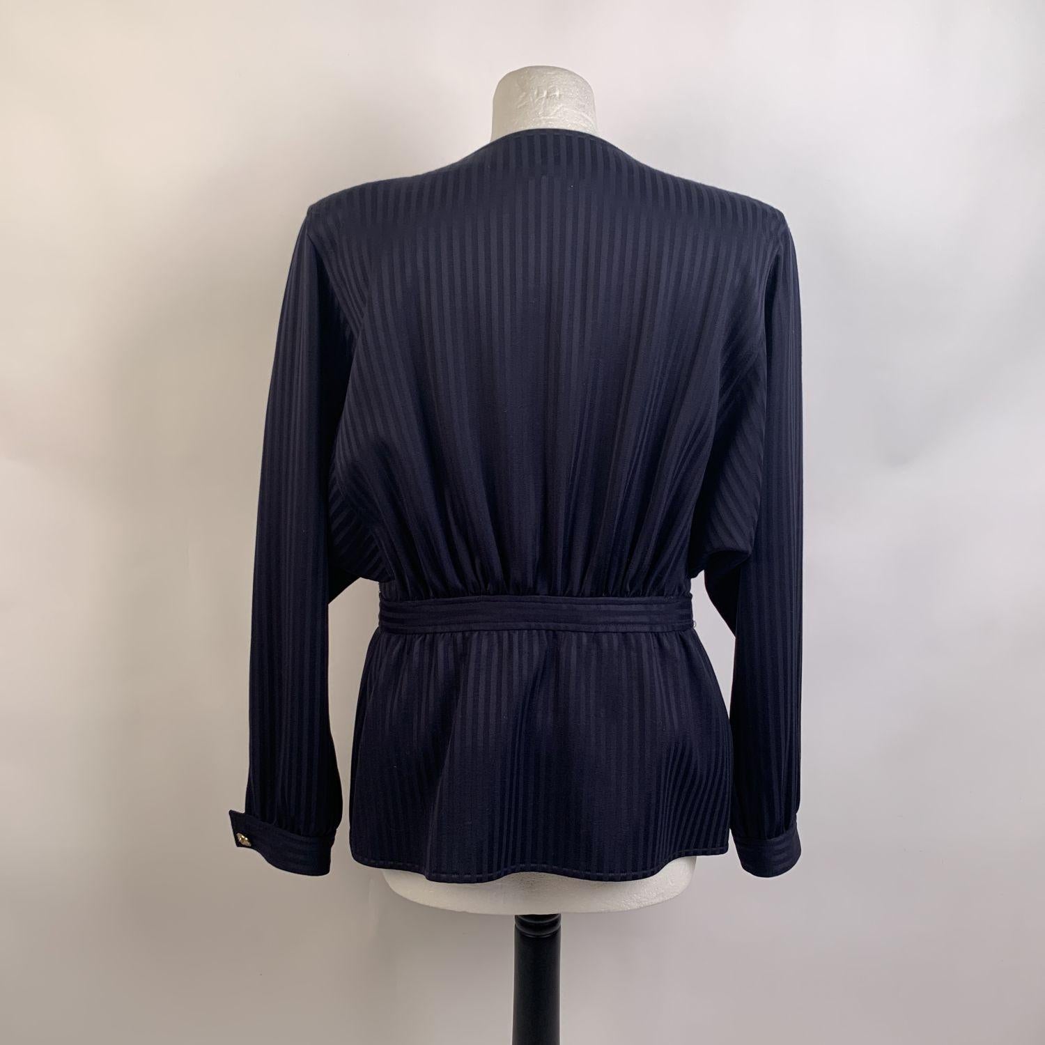 Women's Valentino Vintage Blue Striped Collarless Peplum Hem Jacket Size 10