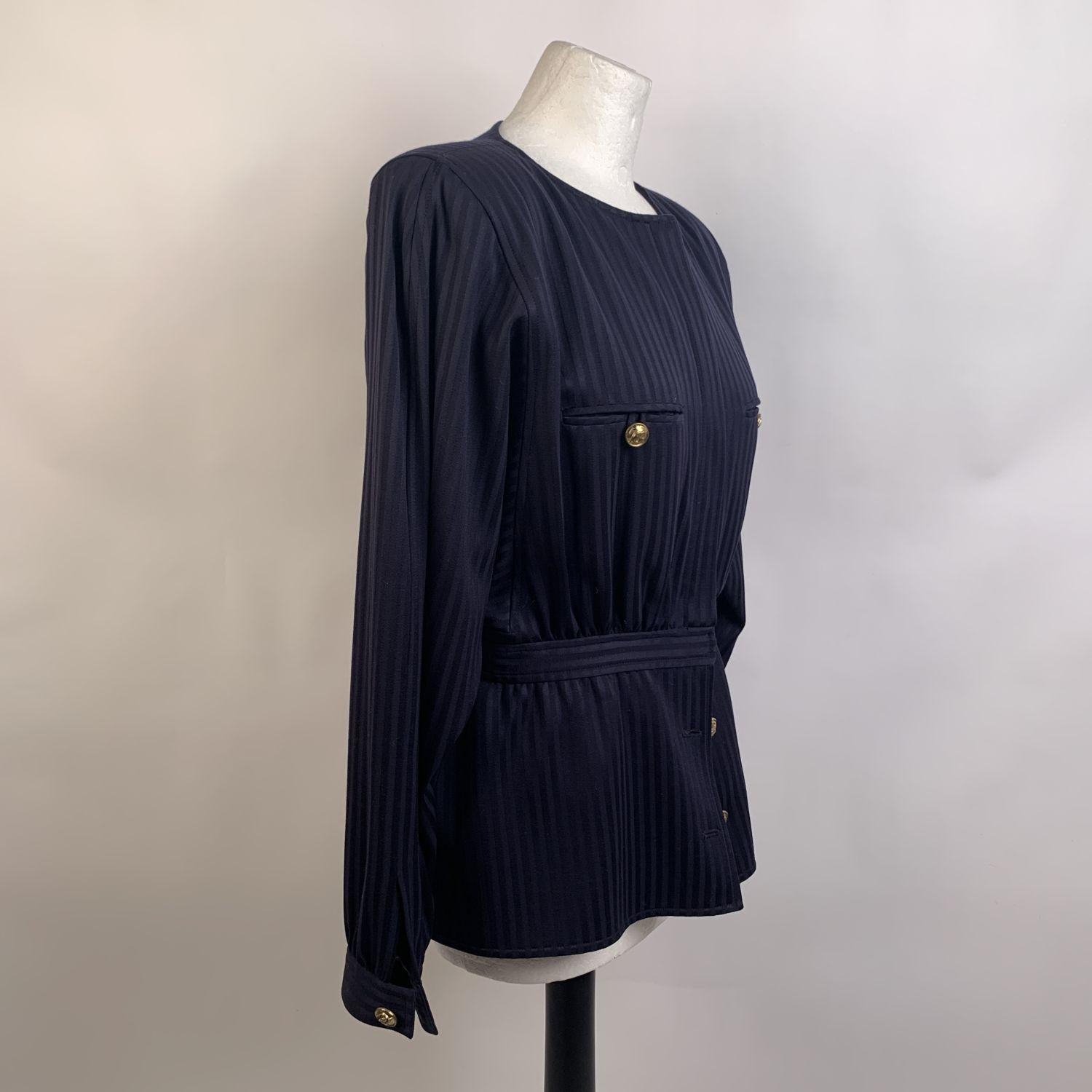 Valentino Vintage Blue Striped Collarless Peplum Hem Jacket Size 10 1