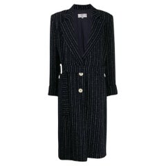 Valentino Vintage blue wool 80s coat with white stripes offset seam