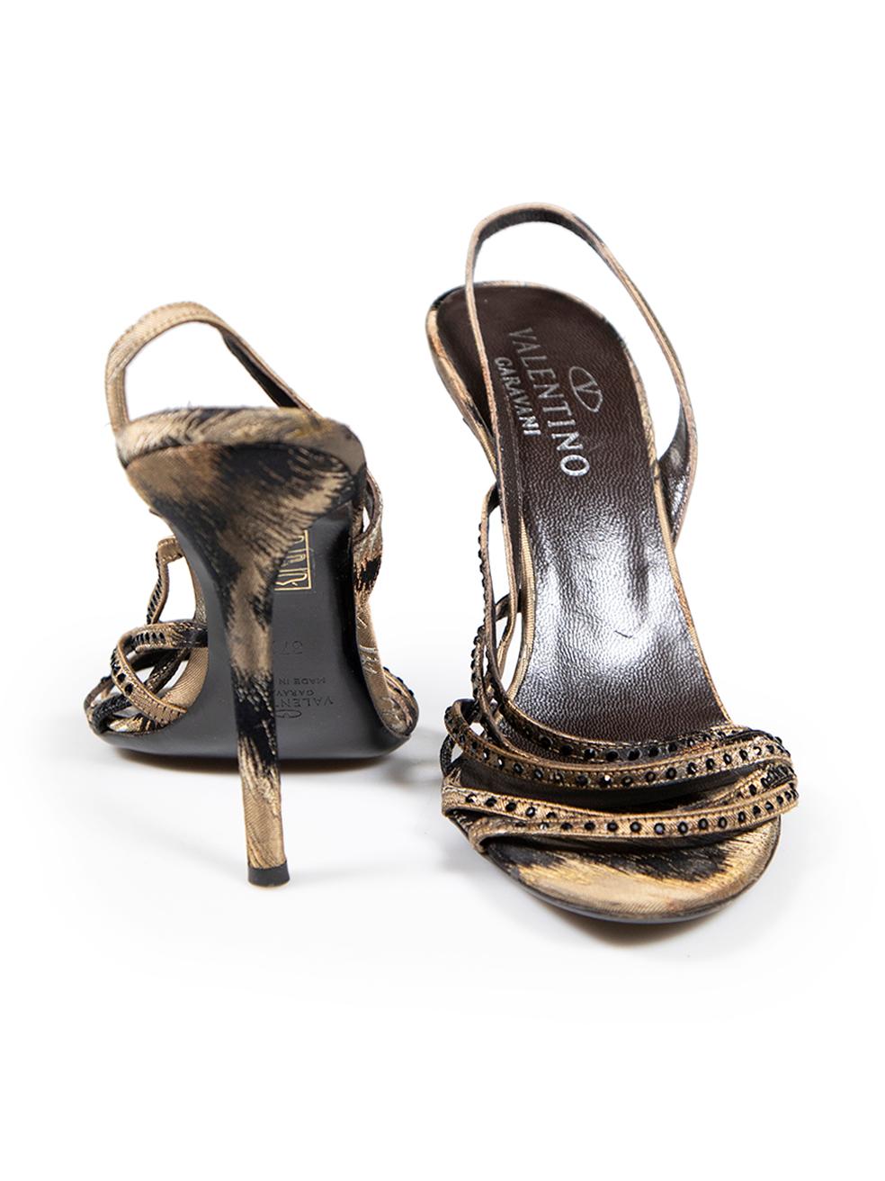 Valentino Vintage Brown Embellished Sandals Size IT 37.5 In Good Condition For Sale In London, GB