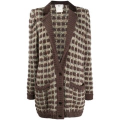 Valentino Vintage brown multicolor wool 80s long cardigan