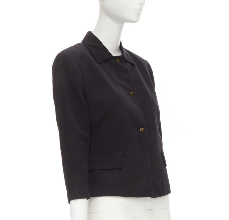 Black VALENTINO Vintage copper tone square buttons black cropped blazer IT44 L For Sale