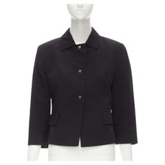 VALENTINO Vintage, blazer nero con bottoni quadrati color rame IT44 L