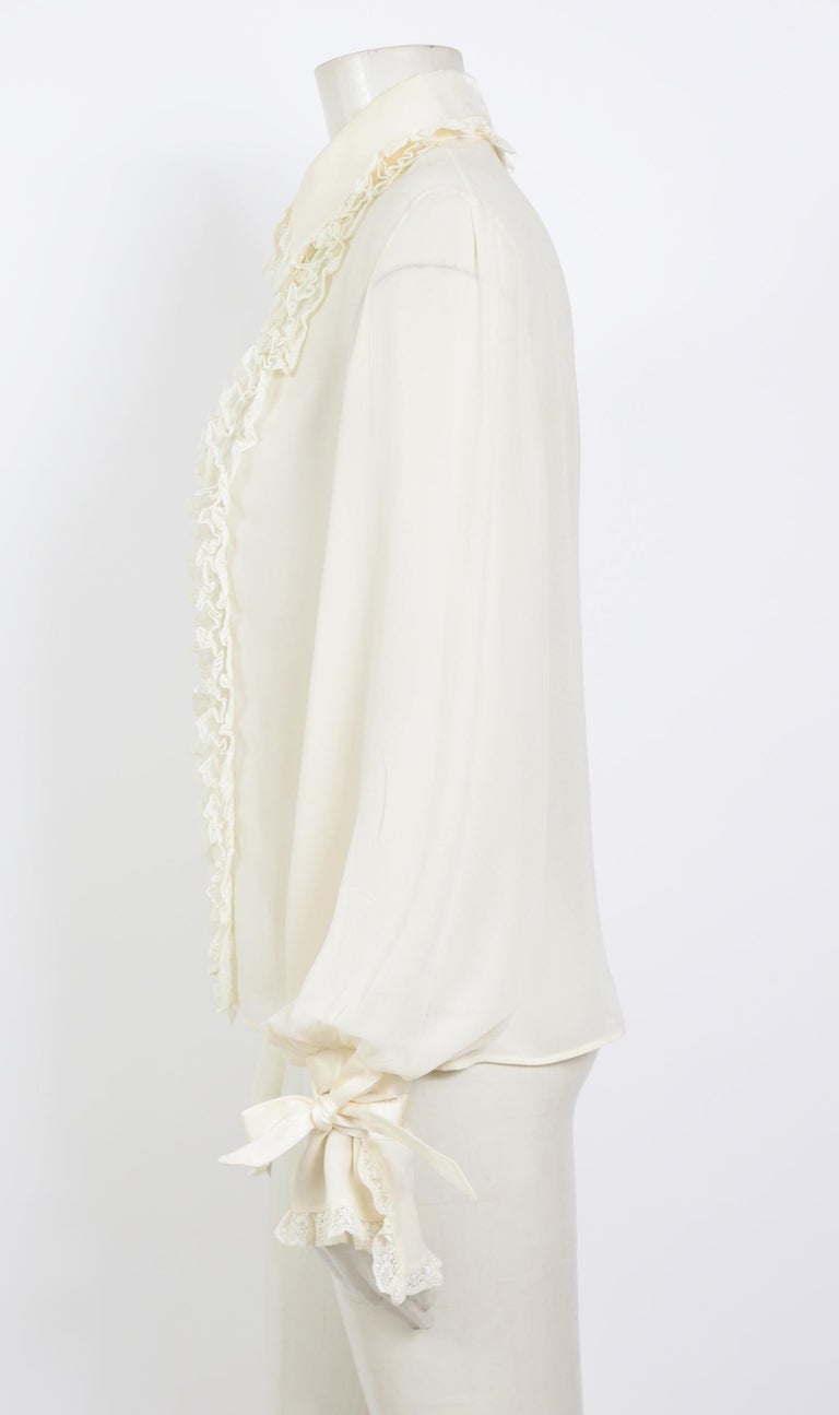 Valentino vintage cream 100 silk and lace ruffle blouse at 1stDibs