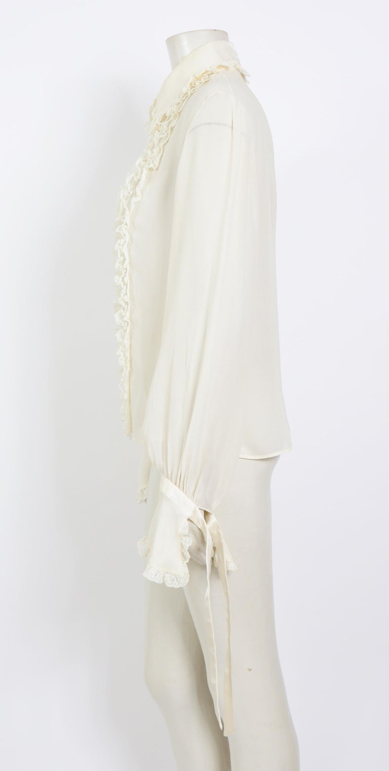 Valentino vintage cream 100 silk and lace ruffle blouse at 1stDibs