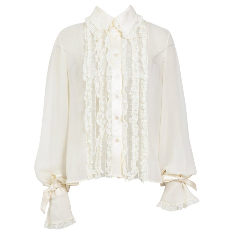 Valentino vintage cream 100% silk and lace ruffle blouse at 1stDibs ...