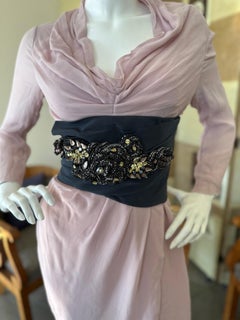Valentino Vintage Dusty Pink Silk Dress with Jeweled Obi Style Belt Sash