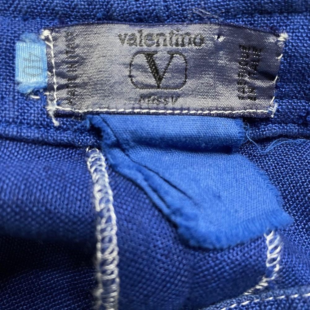 Valentino Vintage electric blue linen straight 80s upcycled trousers For Sale 3