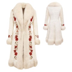 Valentino Vintage Embroidered Kidskin Fox Fur Coat Size 2