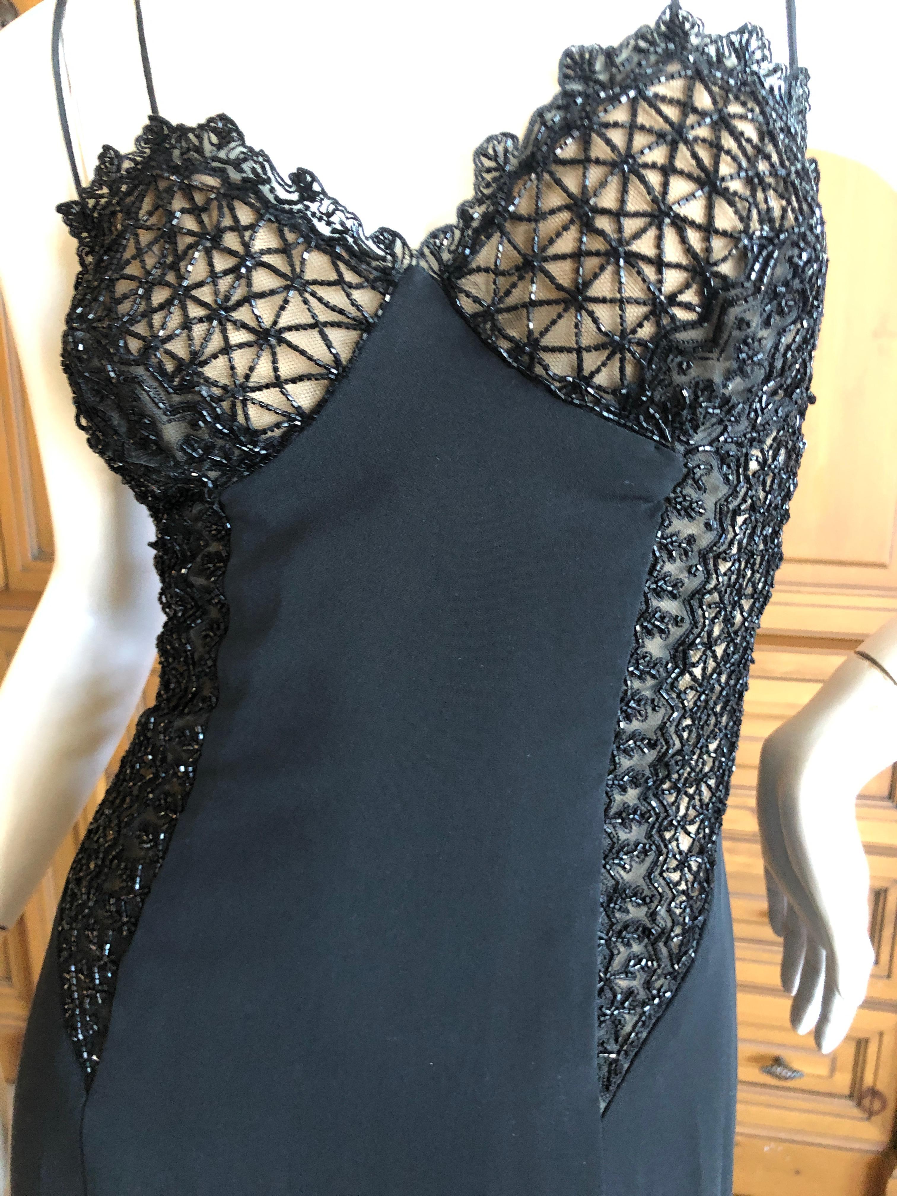 Black Valentino Vintage Evening Dress with Sheer Jet Bead Crystal Cage Bustier  For Sale