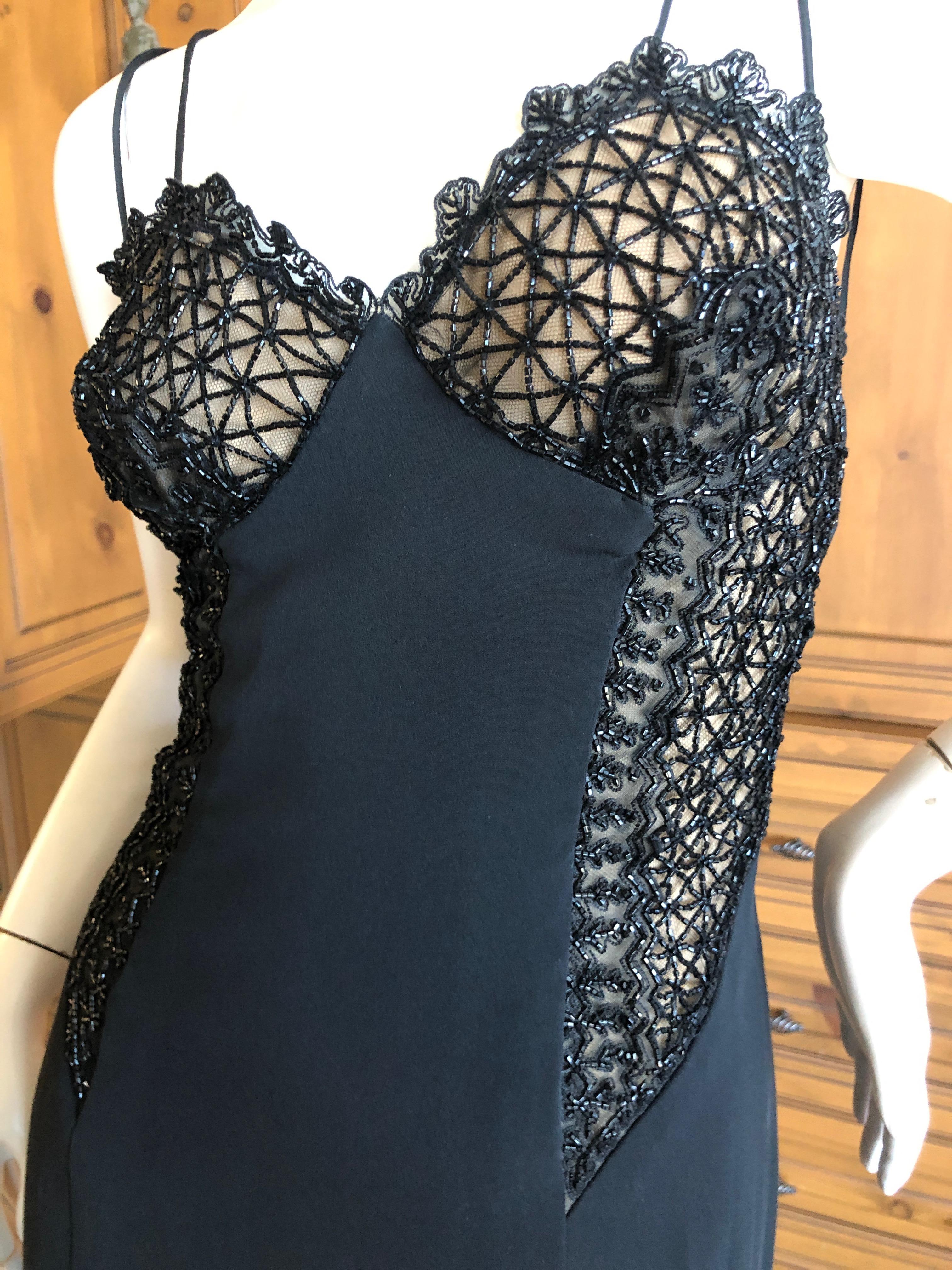 Valentino Vintage Evening Dress with Sheer Jet Bead Crystal Cage Bustier  In Excellent Condition For Sale In Cloverdale, CA