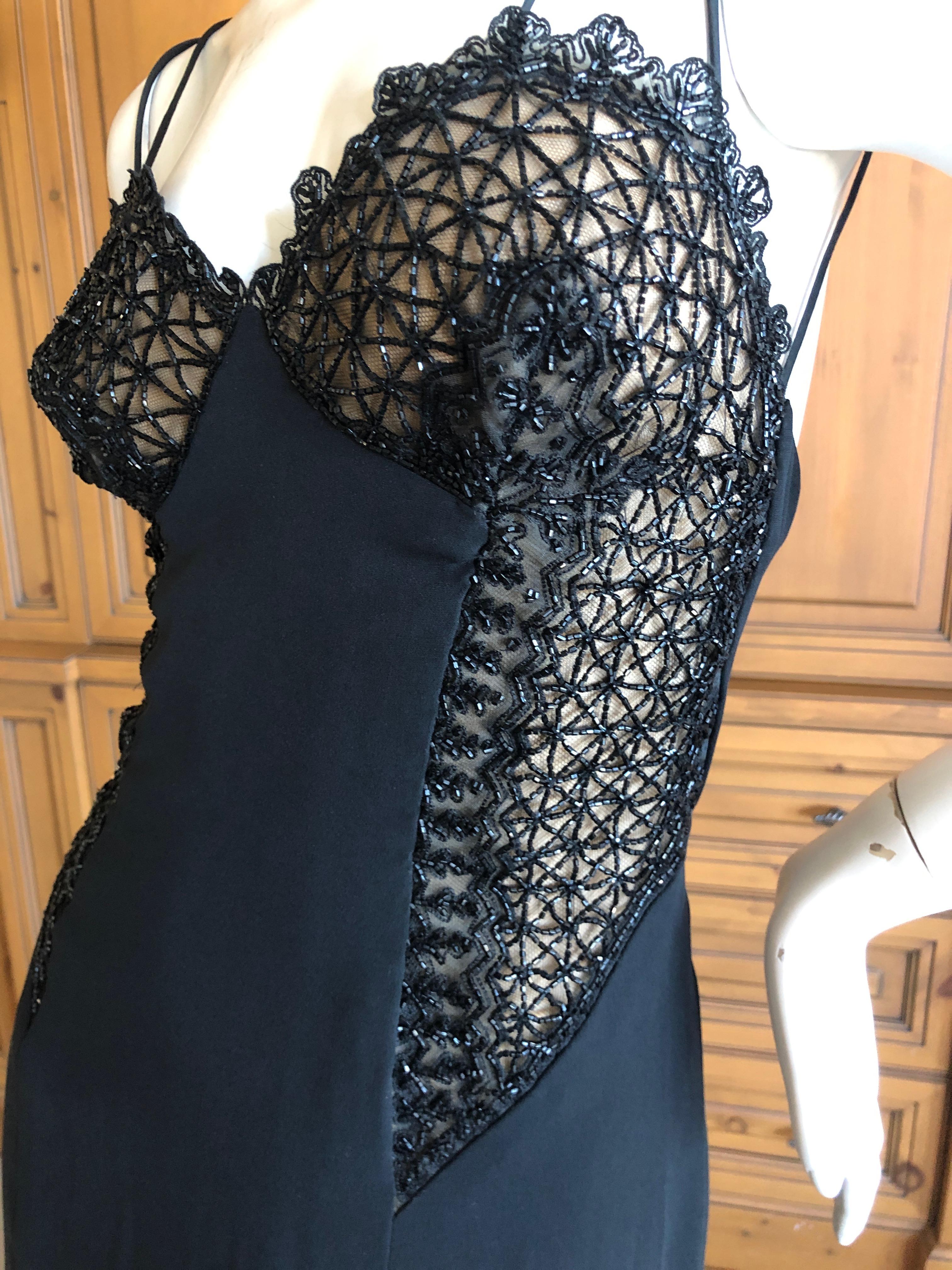Valentino Vintage Evening Dress with Sheer Jet Bead Crystal Cage Bustier  For Sale 1